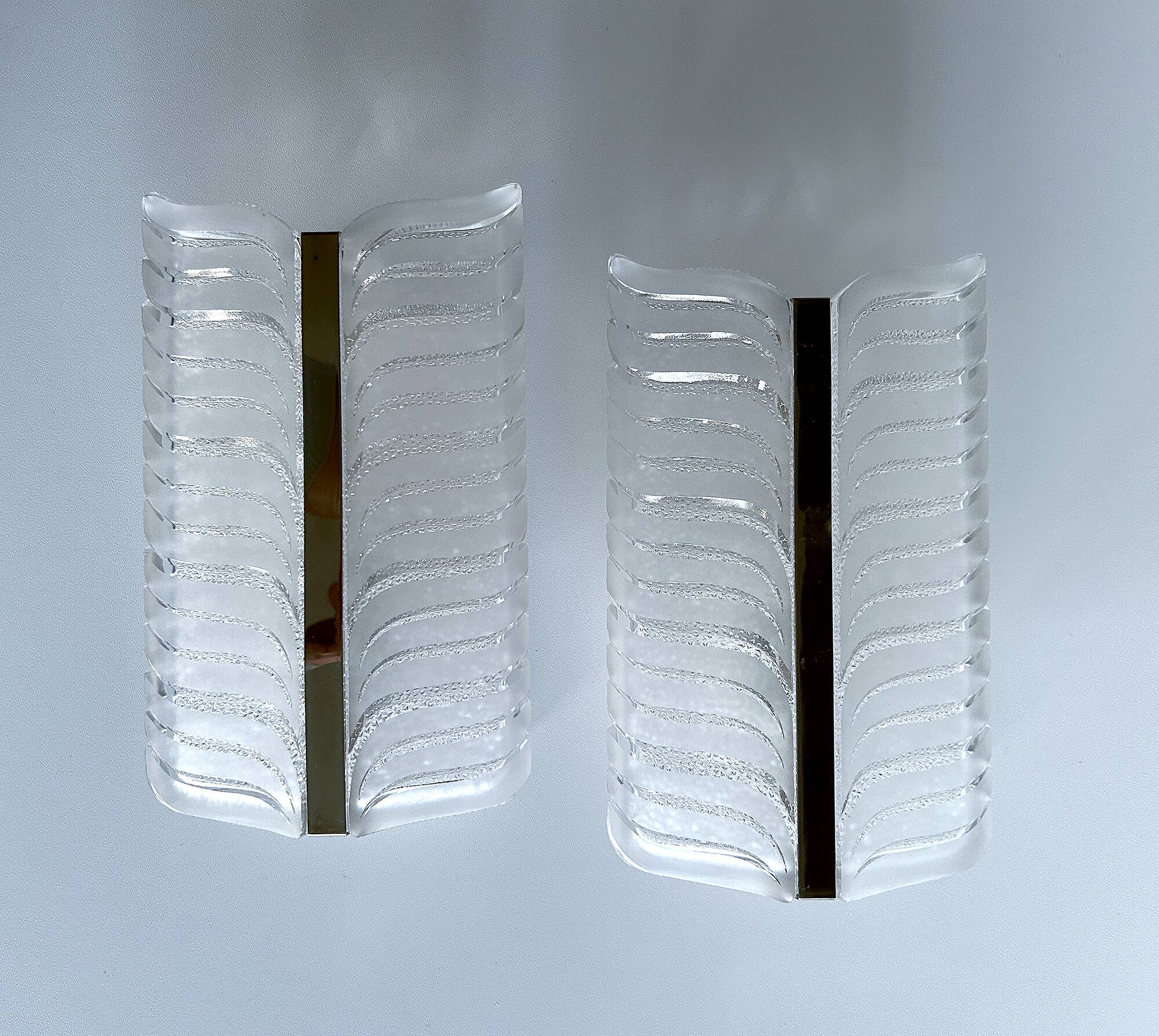 Pair of vintage 70s wall lights, chrome glass