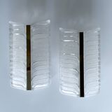 Pair of vintage 70s wall lights, chrome glass