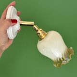 Vintage tulip wall light in white and amber glass