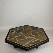 Large Brutalist Coffee Table in Oak and Stone Mosaic, 1960s