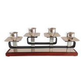 Four-headed candlestick in teak and chrome metal Scandinavian style / vintage 60s-70s