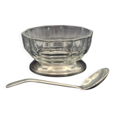 Coupelle cristal/verre épais Art Déco, piédouche métal argenté