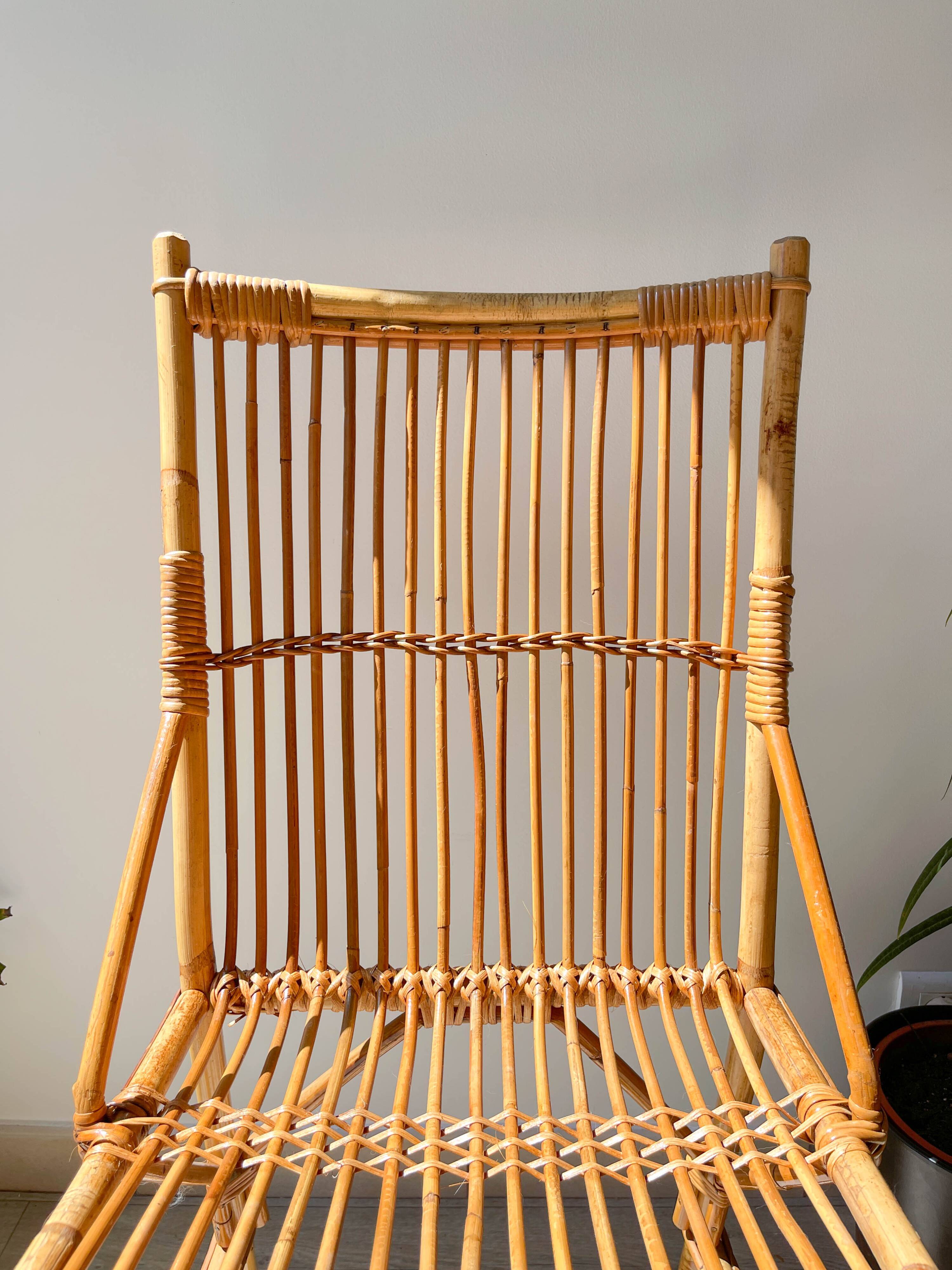 Chaise en rotin vintage 1970