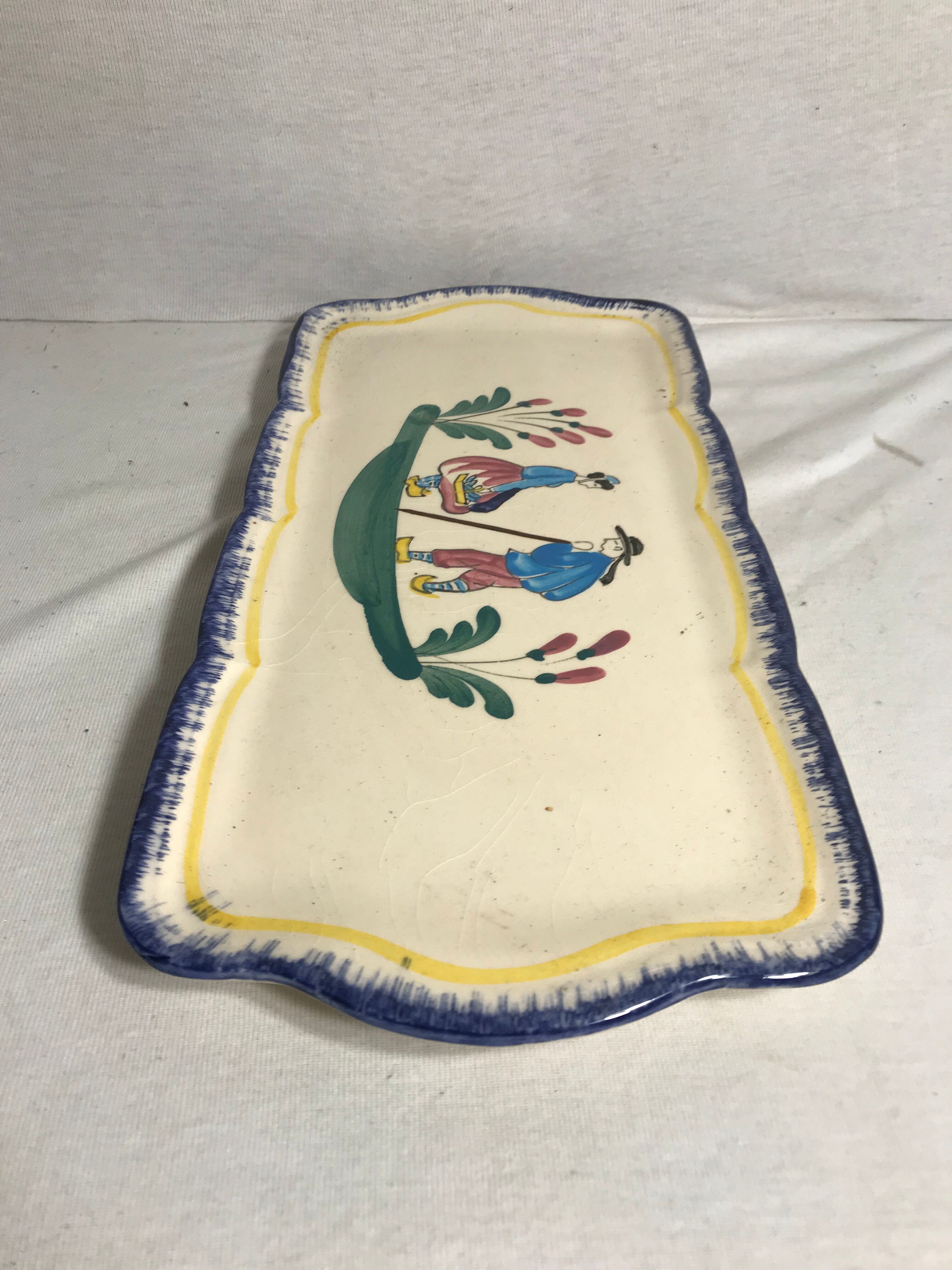 Old quimper pottery dish + drawing the val andré made in france vintage