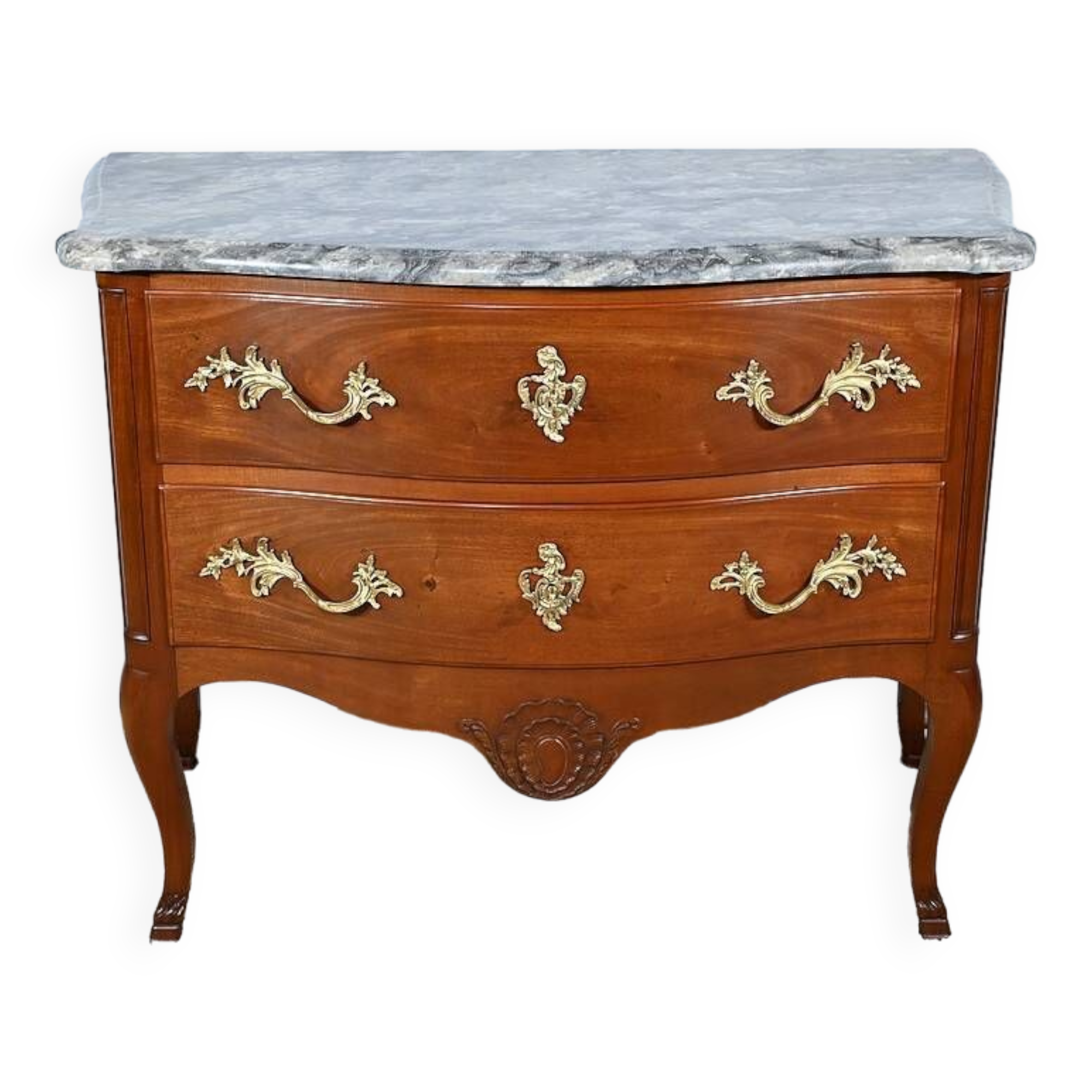 Sauteuse chest of drawers in solid mahogany, Louis XV style – Late 19th century