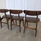 Set of 3 Vintage Wooden Dining Chairs with Brown Leather Seats / Mid-Centur