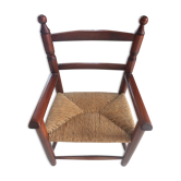 Fauteuil enfant en bois  paillé, couleur acajou