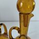 Duo of blown glass carafes – Biot signed – Bubbled amber glass