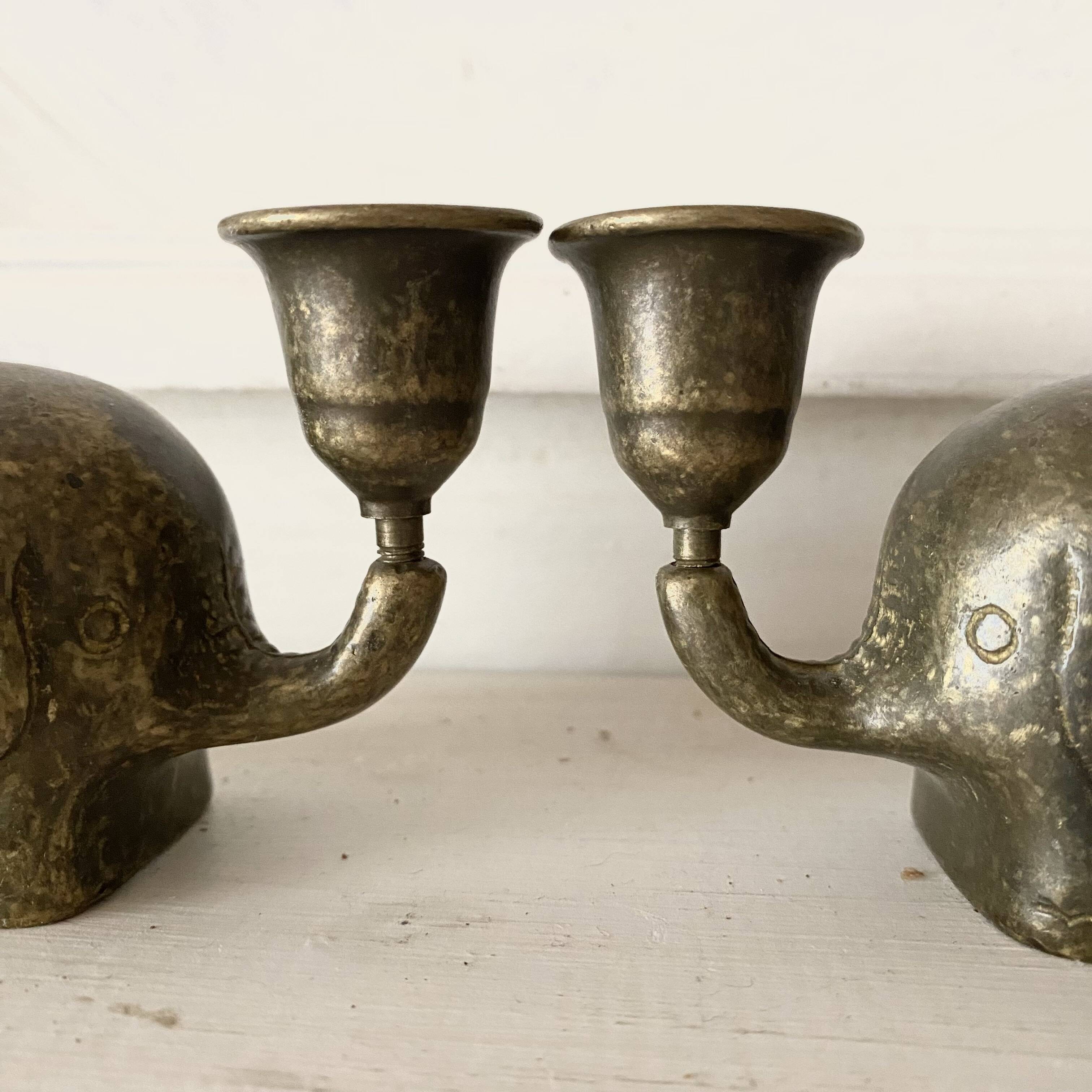 Vintage brass elephant candlestick holders, 1960s/70s.