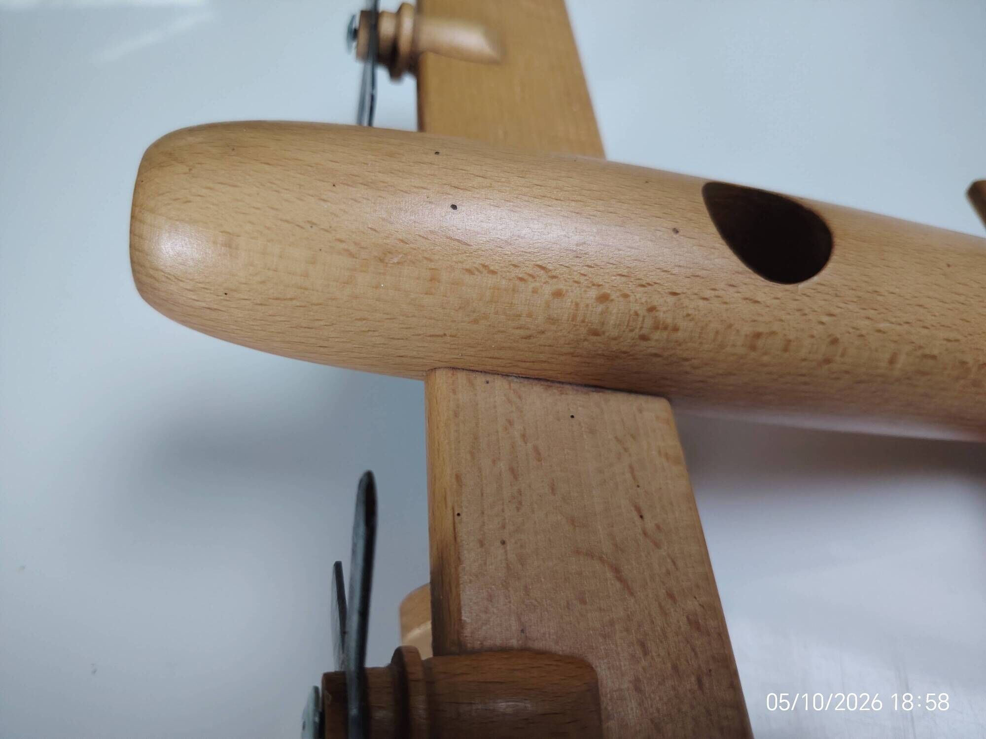 Vintage twin-engine aircraft in solid beech - Moulin Roty (1990s)