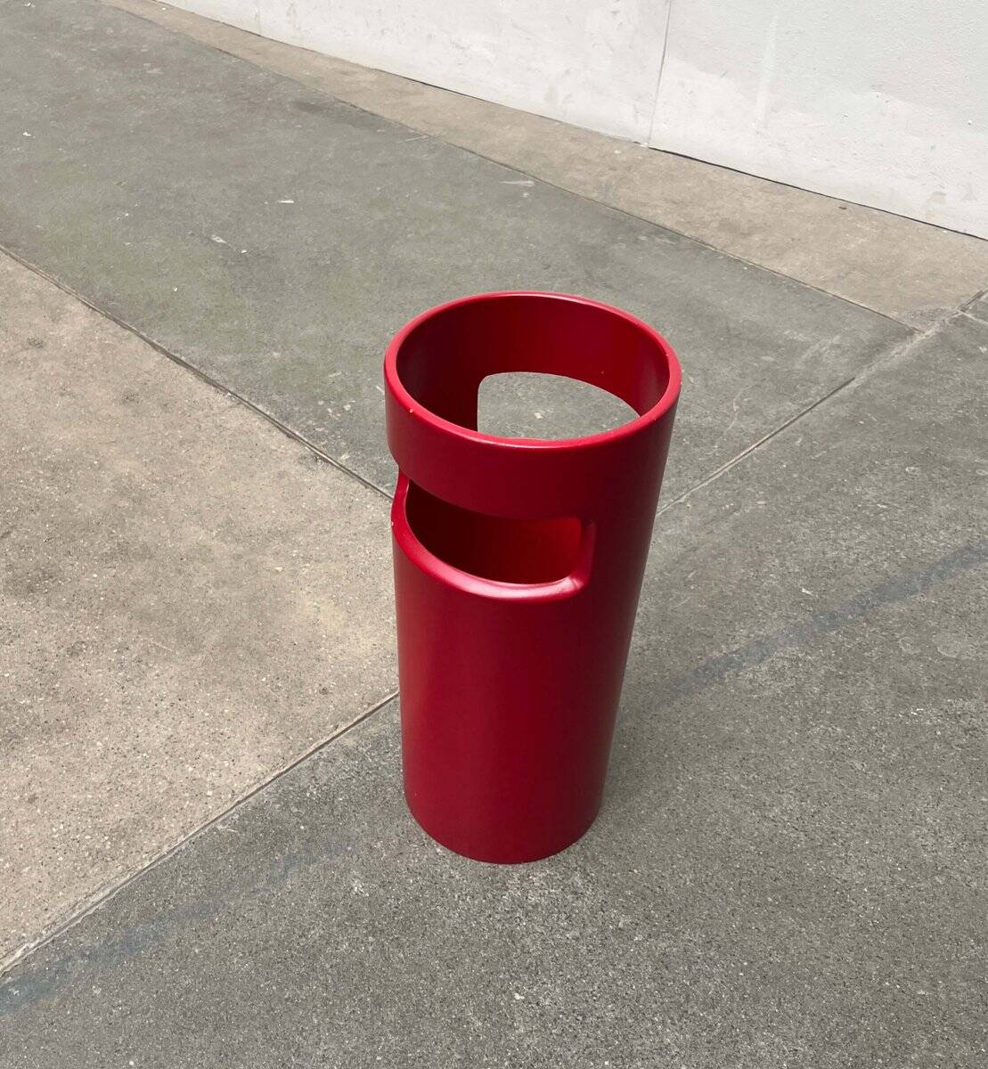 Red German umbrella stand in mid-century modern space style, 1960s.