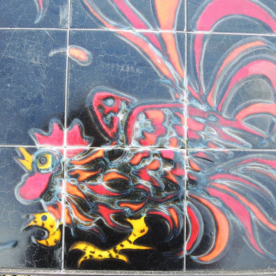 Antique cockfight ceramic coffee table