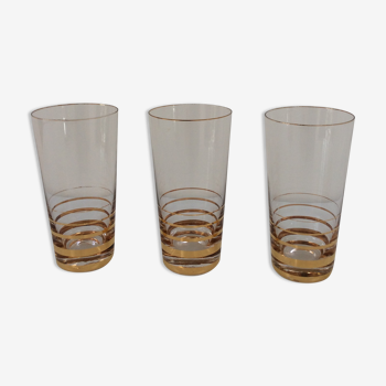 Trio de jolis verres vintage avec 4 filets dorés