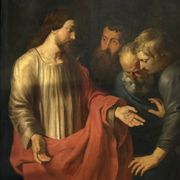 "The Incredulity of Saint Thomas" oil on canvas after the triptych by Rubens, circa 1800.