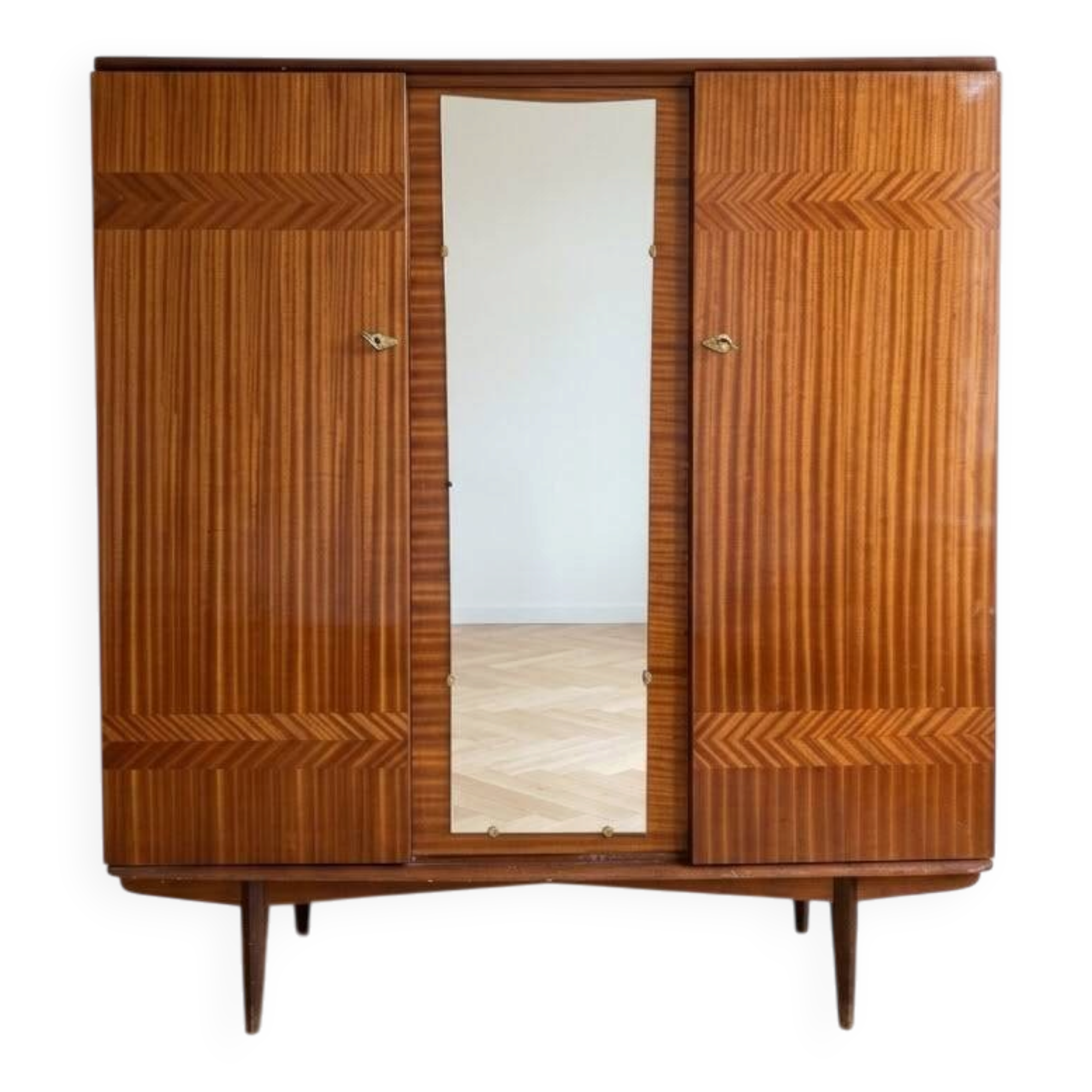 1950s wooden storage furniture with a mirror