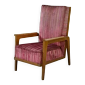 Oak and velvet armchair, 1940s