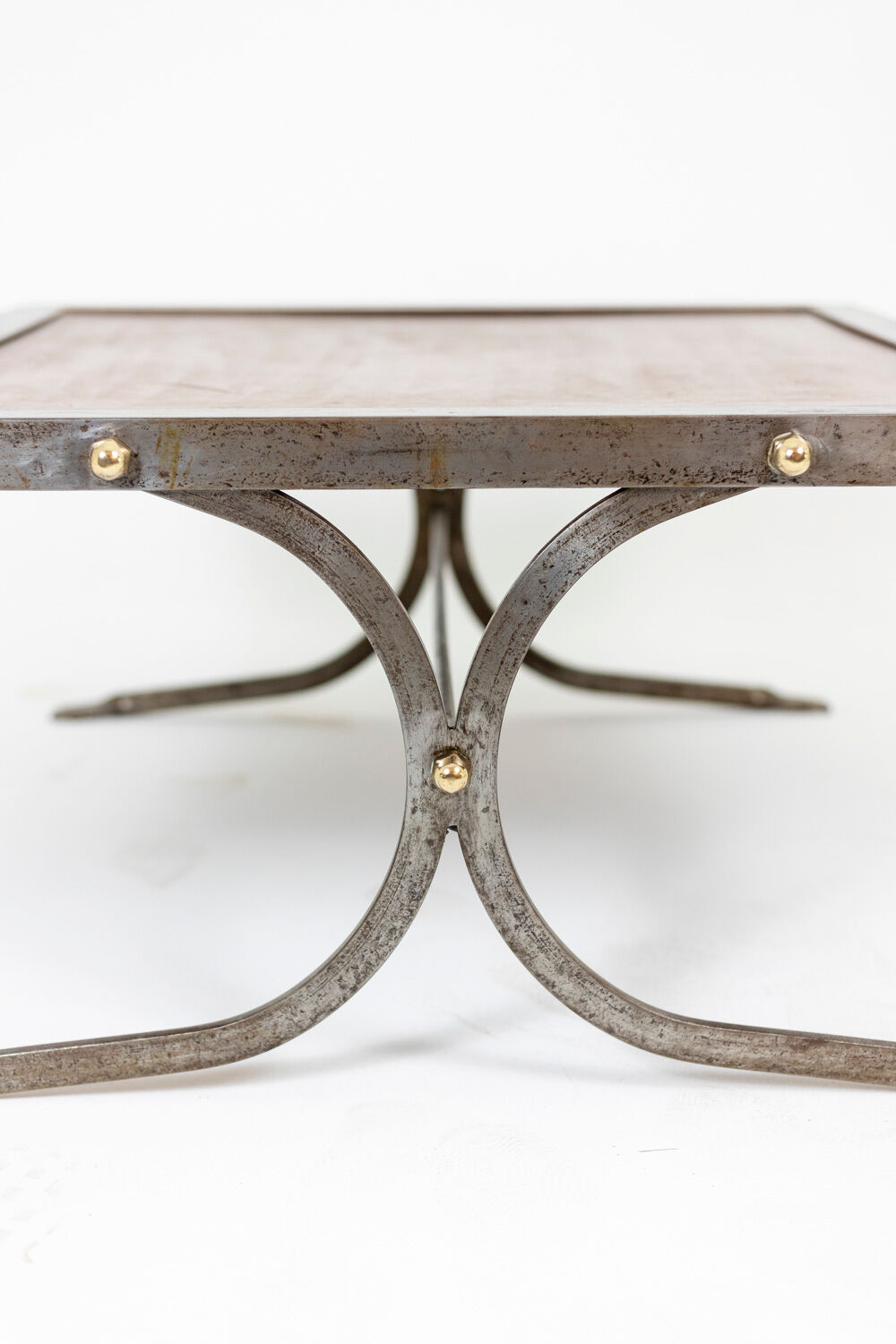 Industrial style coffee table in iron and leather, 1970s
