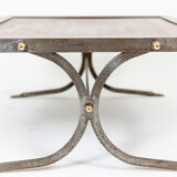 Table basse de style industriel en fer et cuir, années 1970