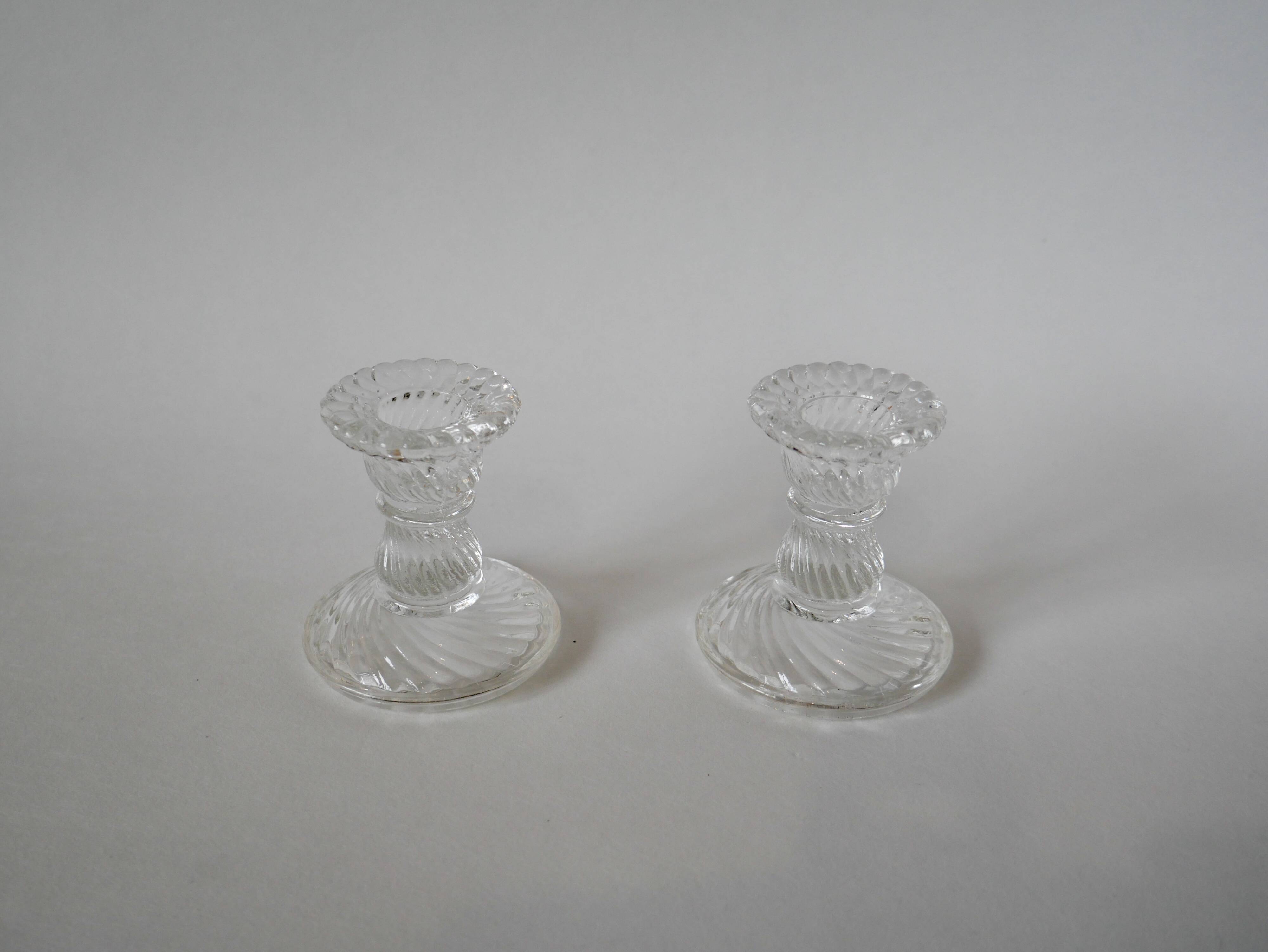 pair of molded glass candlesticks 1950