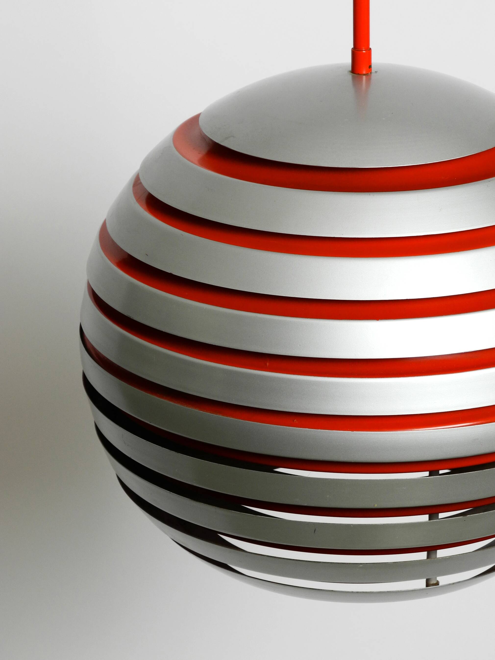 1960s spherical Space Age ceiling lamp with slats made of heavy metal