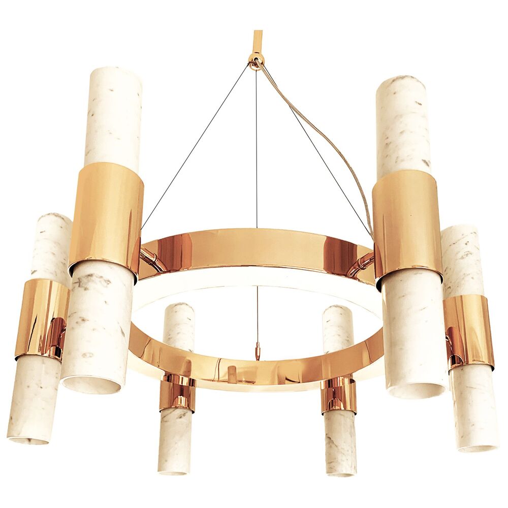 Metal and Carrare marble chandelier