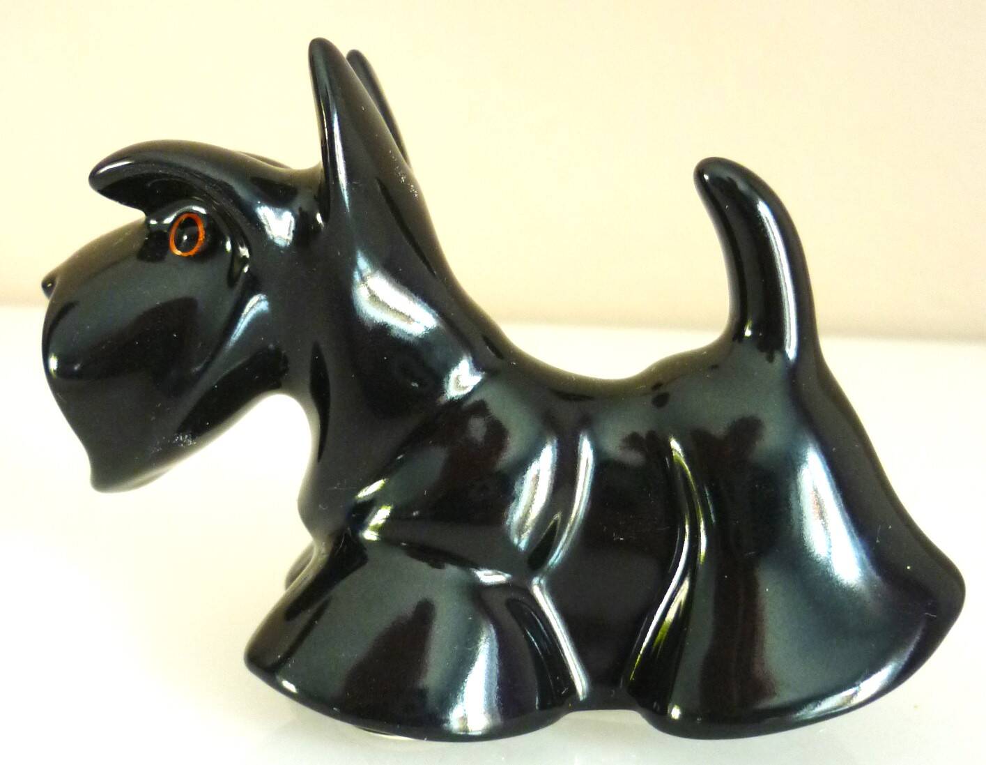 Salt and pepper shakers, glazed ceramic, Scottish terrier dog, signed