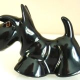 Salt and pepper shakers, glazed ceramic, Scottish terrier dog, signed