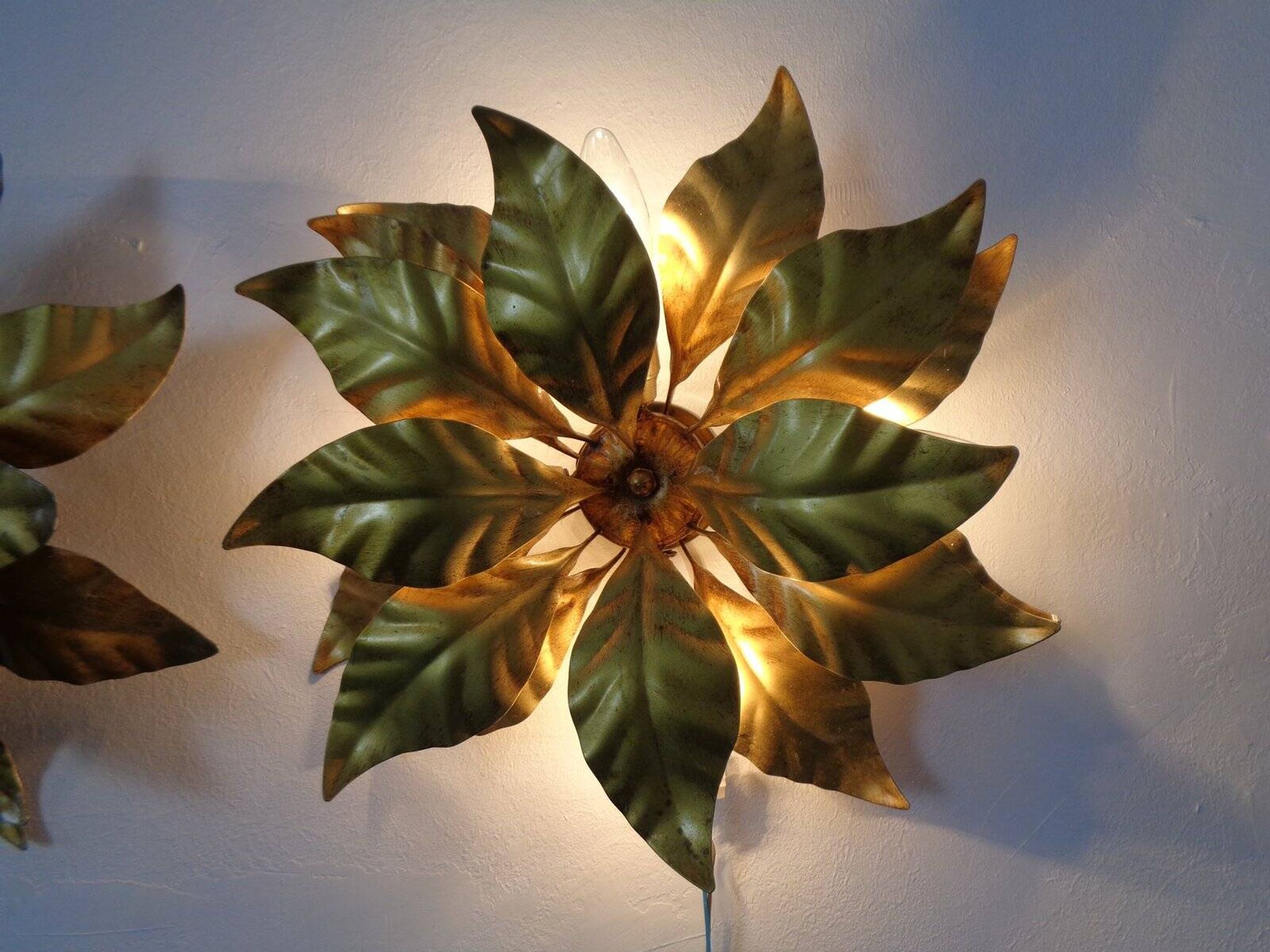 Golden Flower Shape Flushmounts by Hans Kögl, 1970s, Set of 2