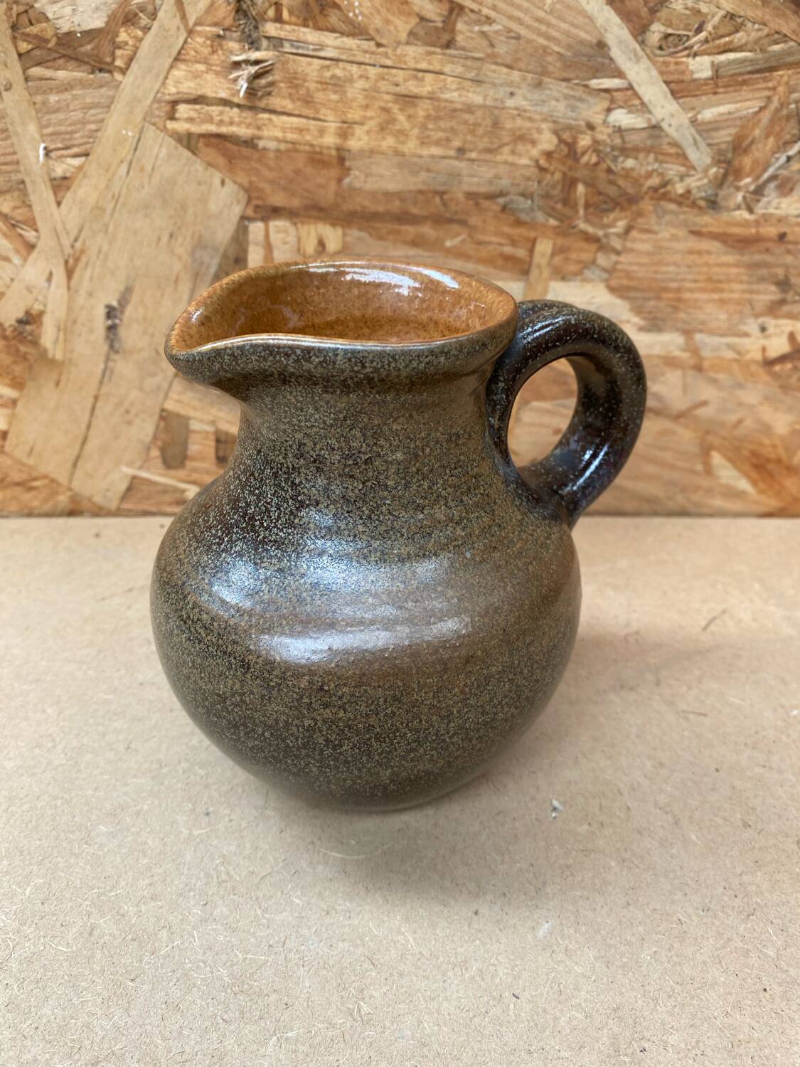 Old fontgombault pitcher vintage brown stoneware