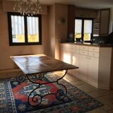 Dining table dining room in old wood panels on wrought iron cradle