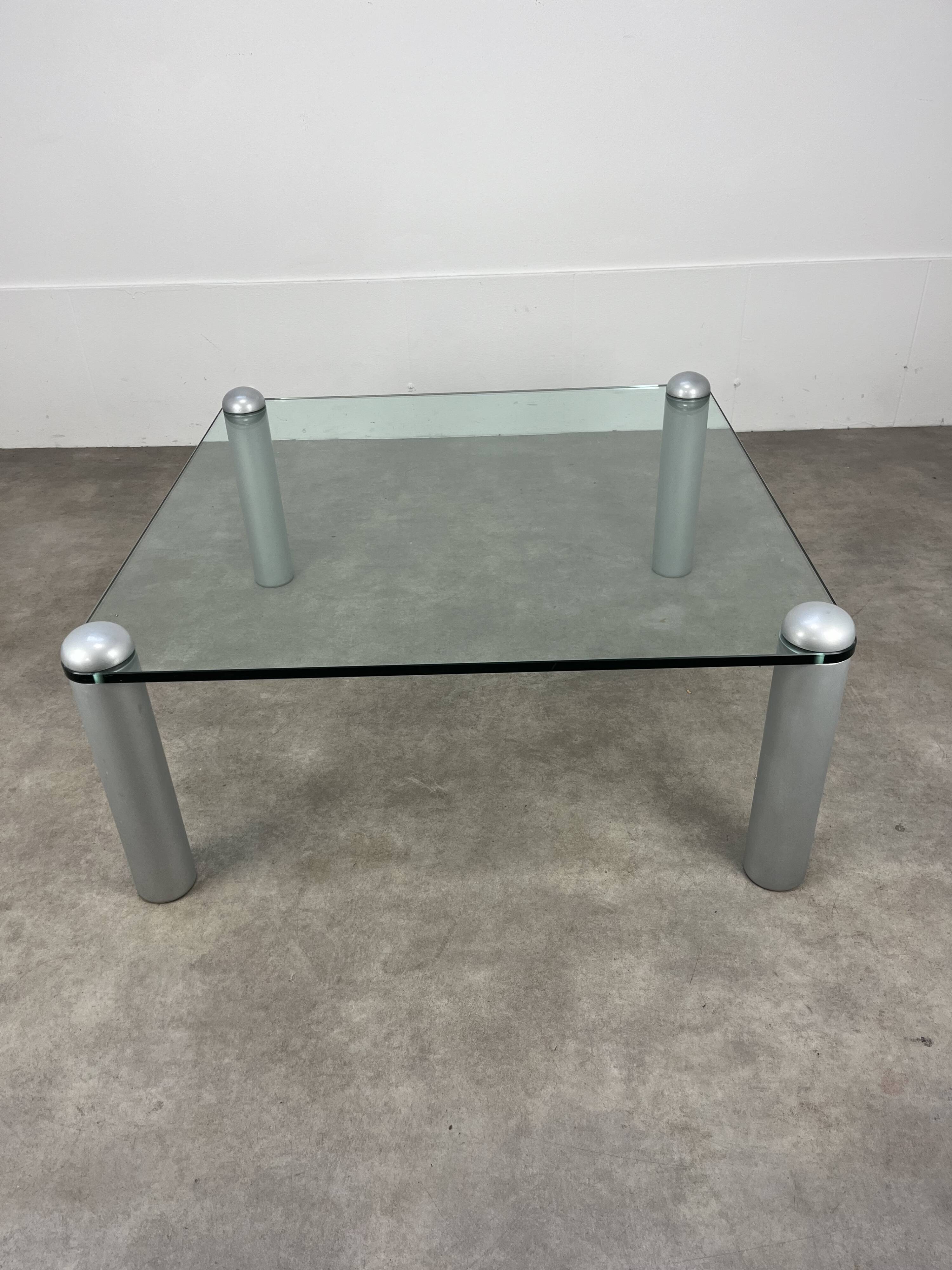 Ligne Roset coffee table, glass, postmodern design, 80s