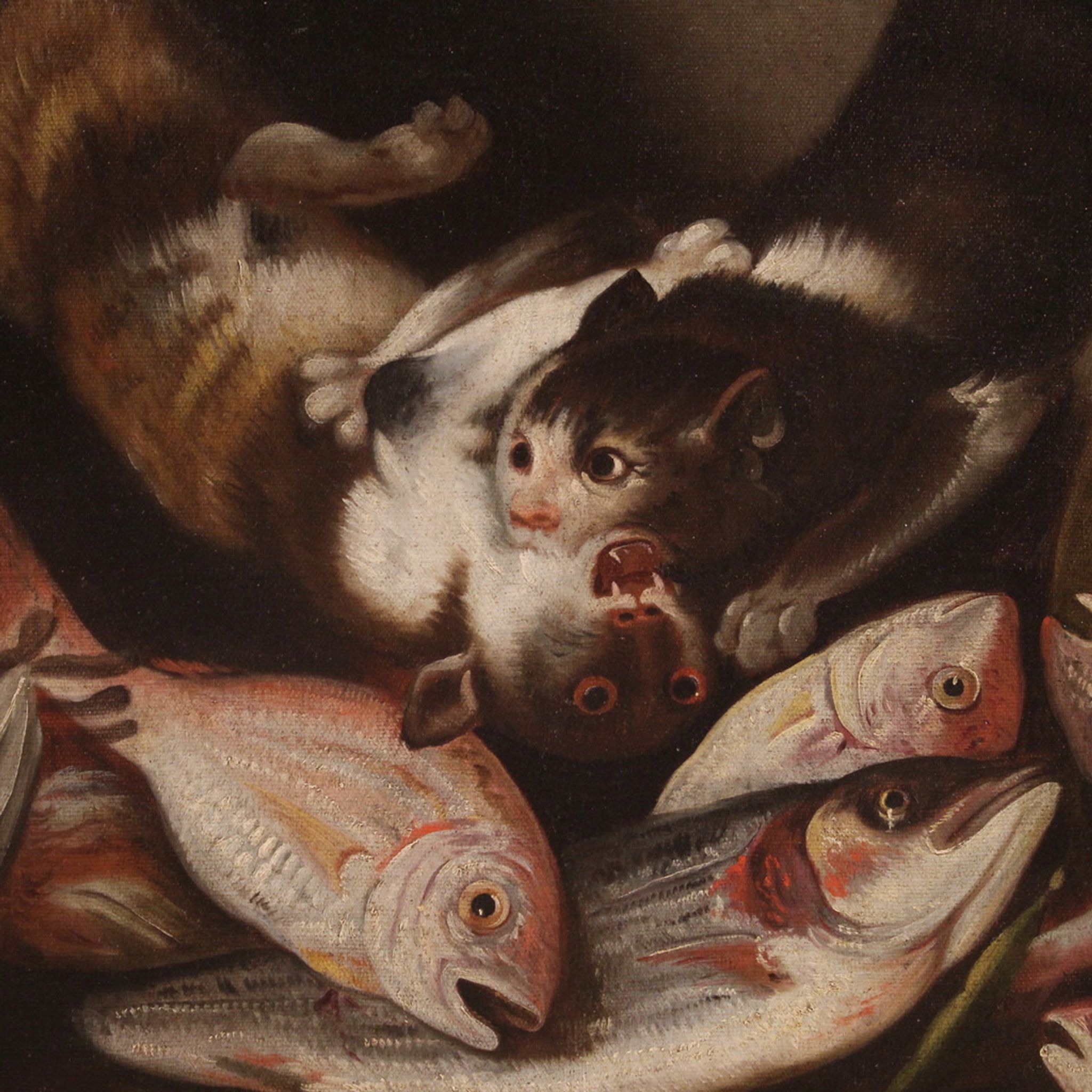 Great 18th century still life with animals, flowers and fruit