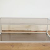 Aluminium coffee table and smoked glasses, France, circa 1980