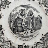 8 old, black and white dessert plates, Lunéville, Country Pranksters
