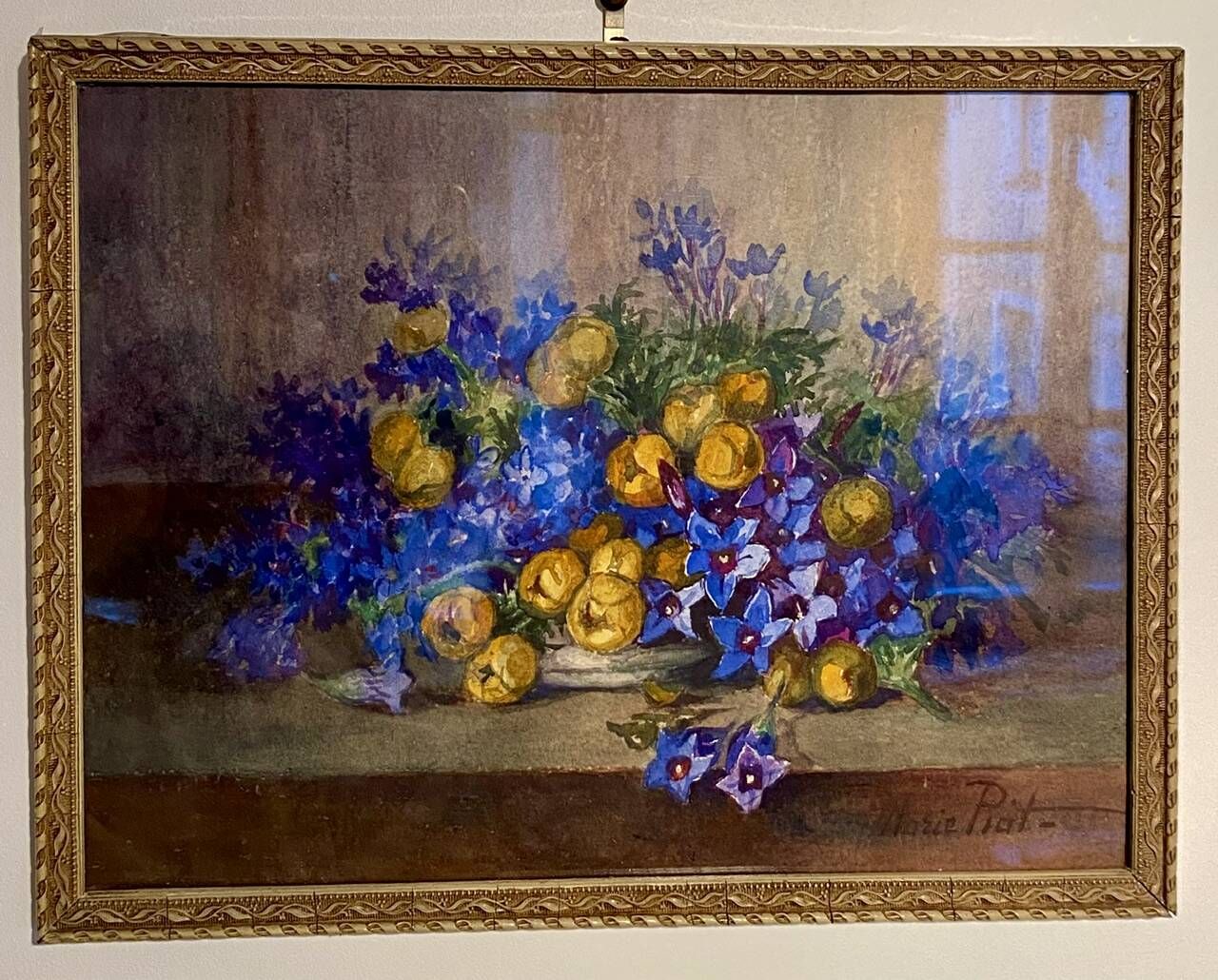 Old painting, still life with flowers, signed Marie Piat (1880-1977)