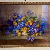 Old painting, still life with flowers, signed Marie Piat (1880-1977)