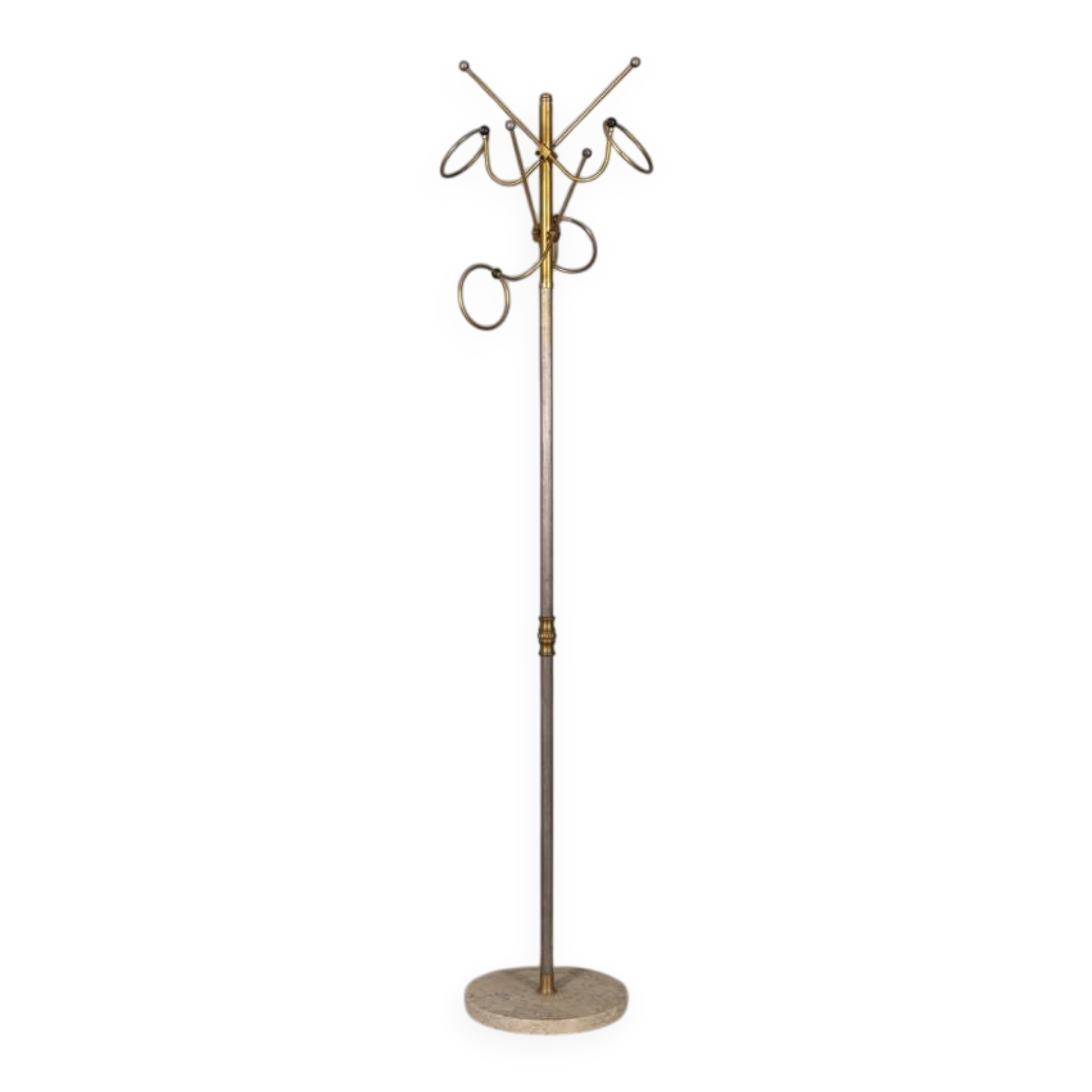 Vintage 1960s floor coat stand in golden brass, italian design