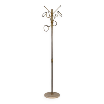Vintage 1960s floor coat stand in golden brass, italian design