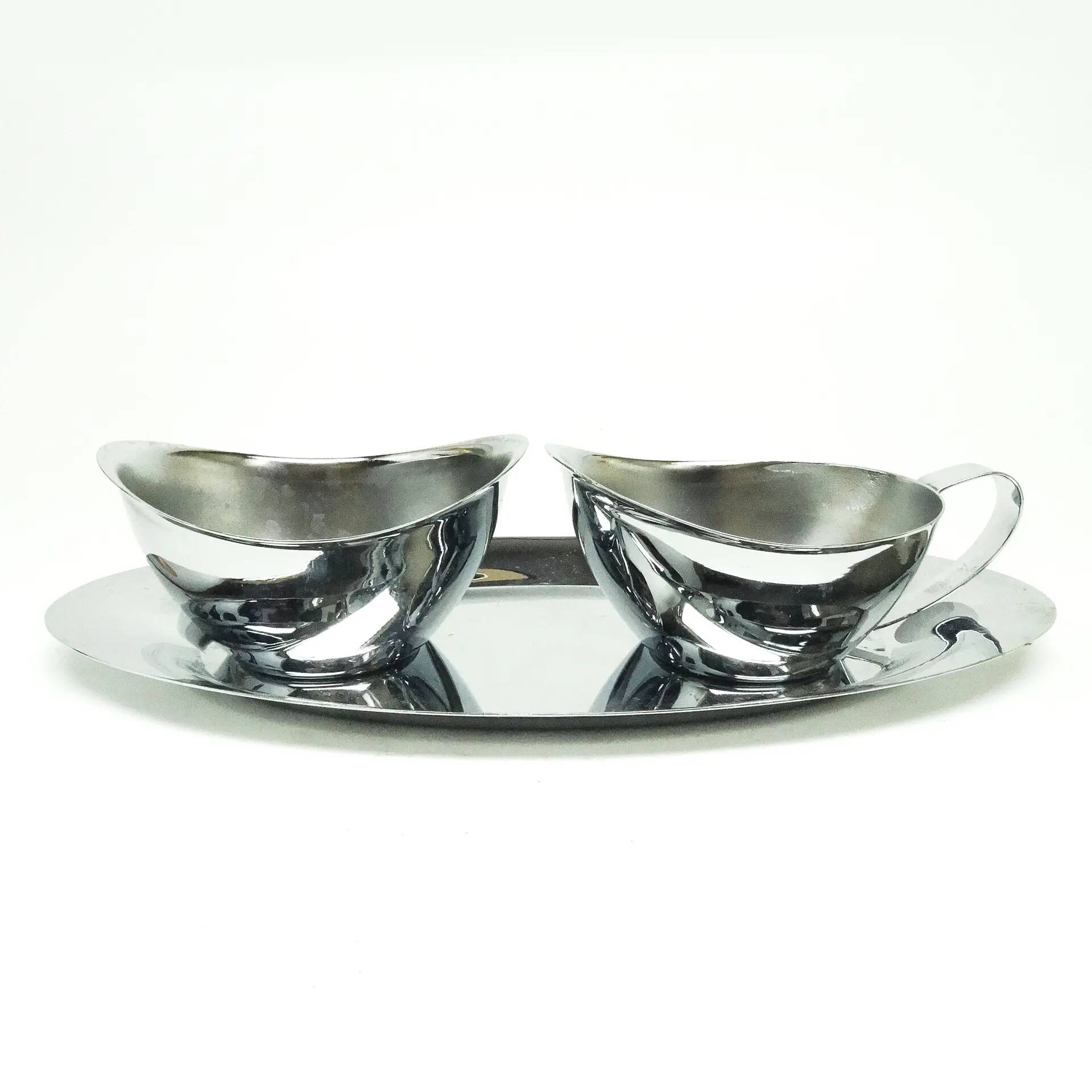Mid-century modern coffee set, nickel-plated brass, Poland, 1950s