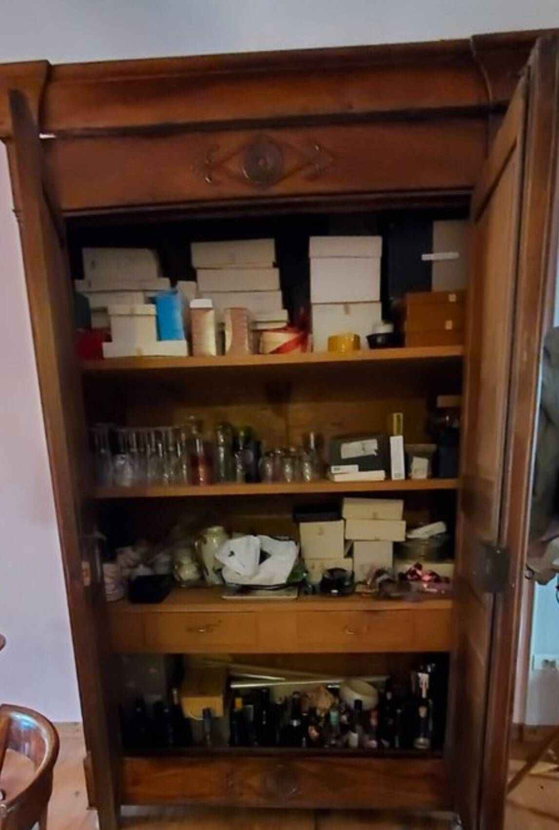 Directoire period wardrobe in solid walnut.