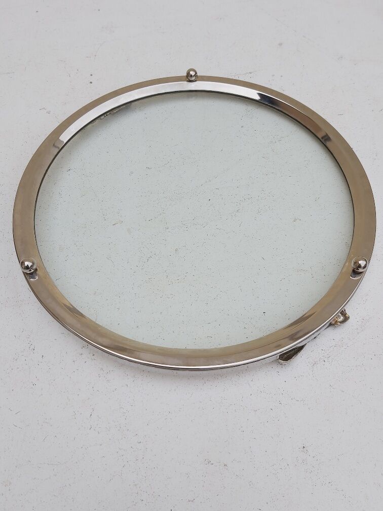 Round tray silver metal 70s