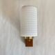 Pair of brass and wood wall lights with white molded glass tulips, 1950s