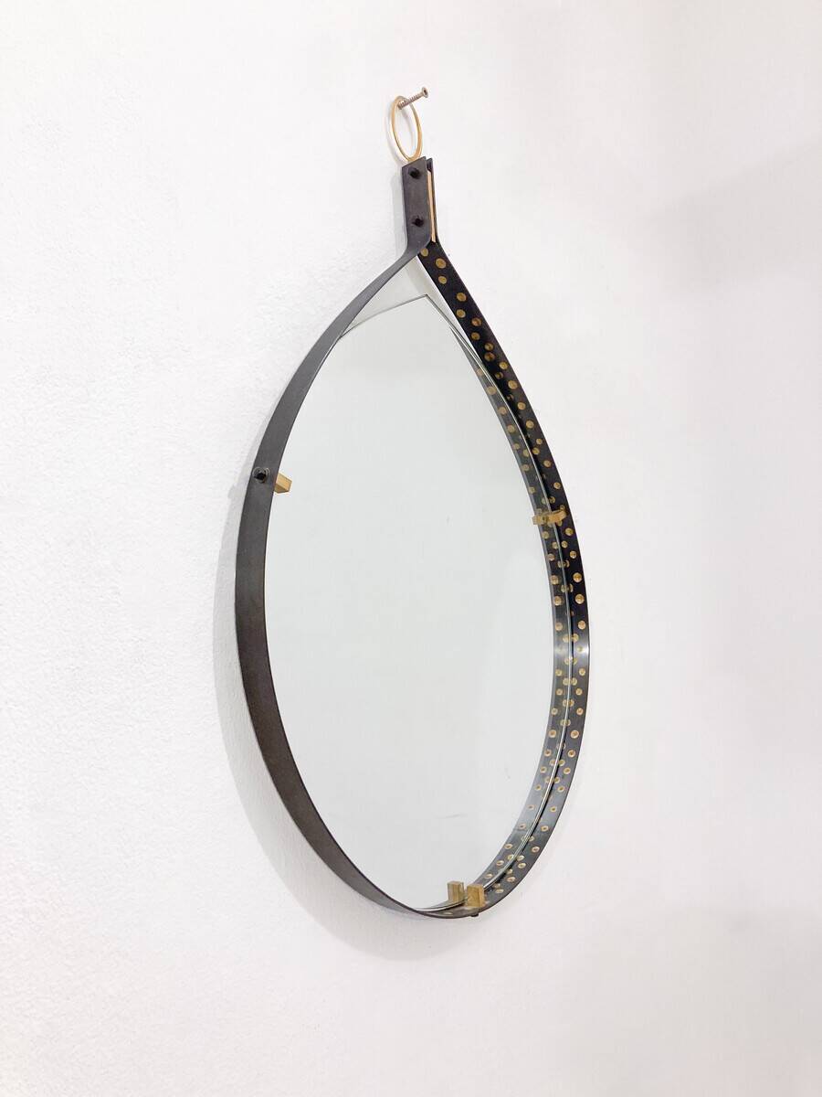 Mid-Century Modern Brass and Steel Drop-Shaped Mirror, Italy, 1970s