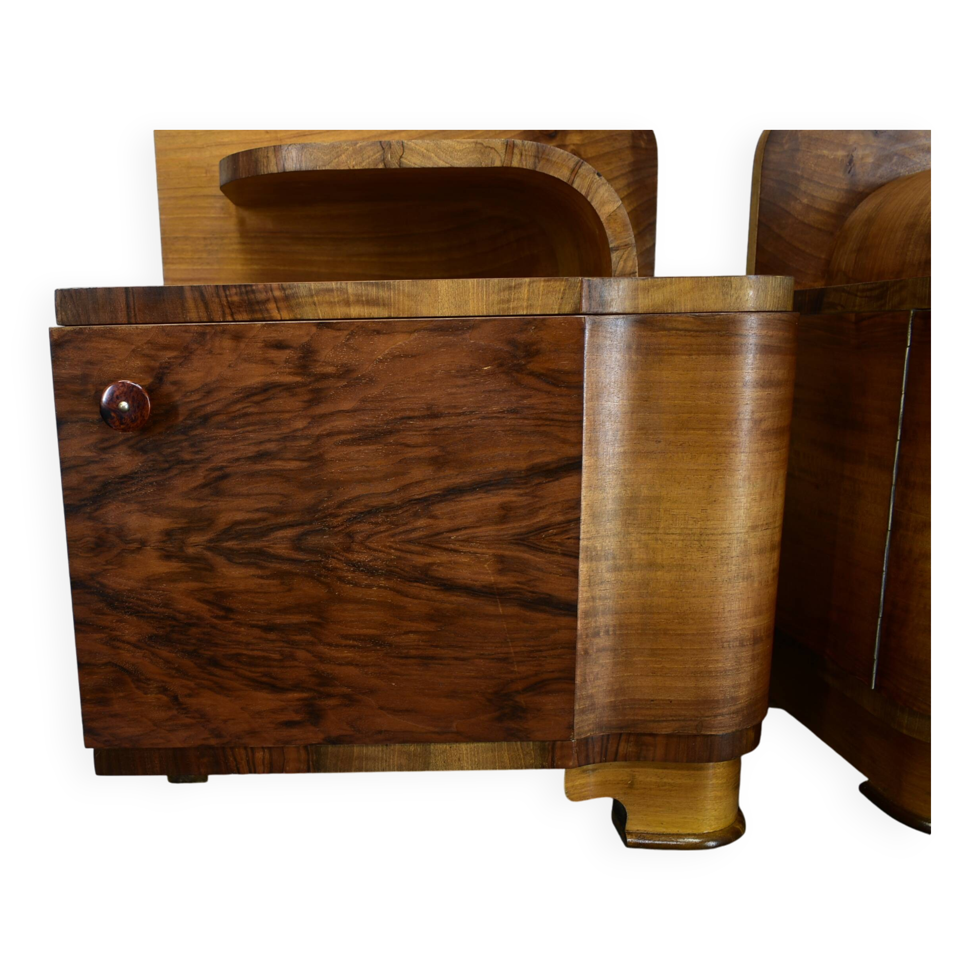 1930s Art Deco Nightstands in Walnut Finish, Czechoslovakia