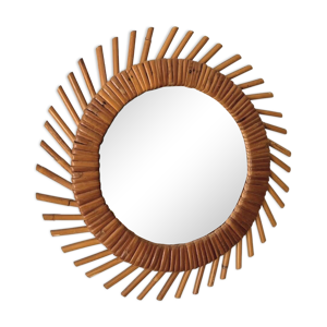 Miroir soleil en rotin