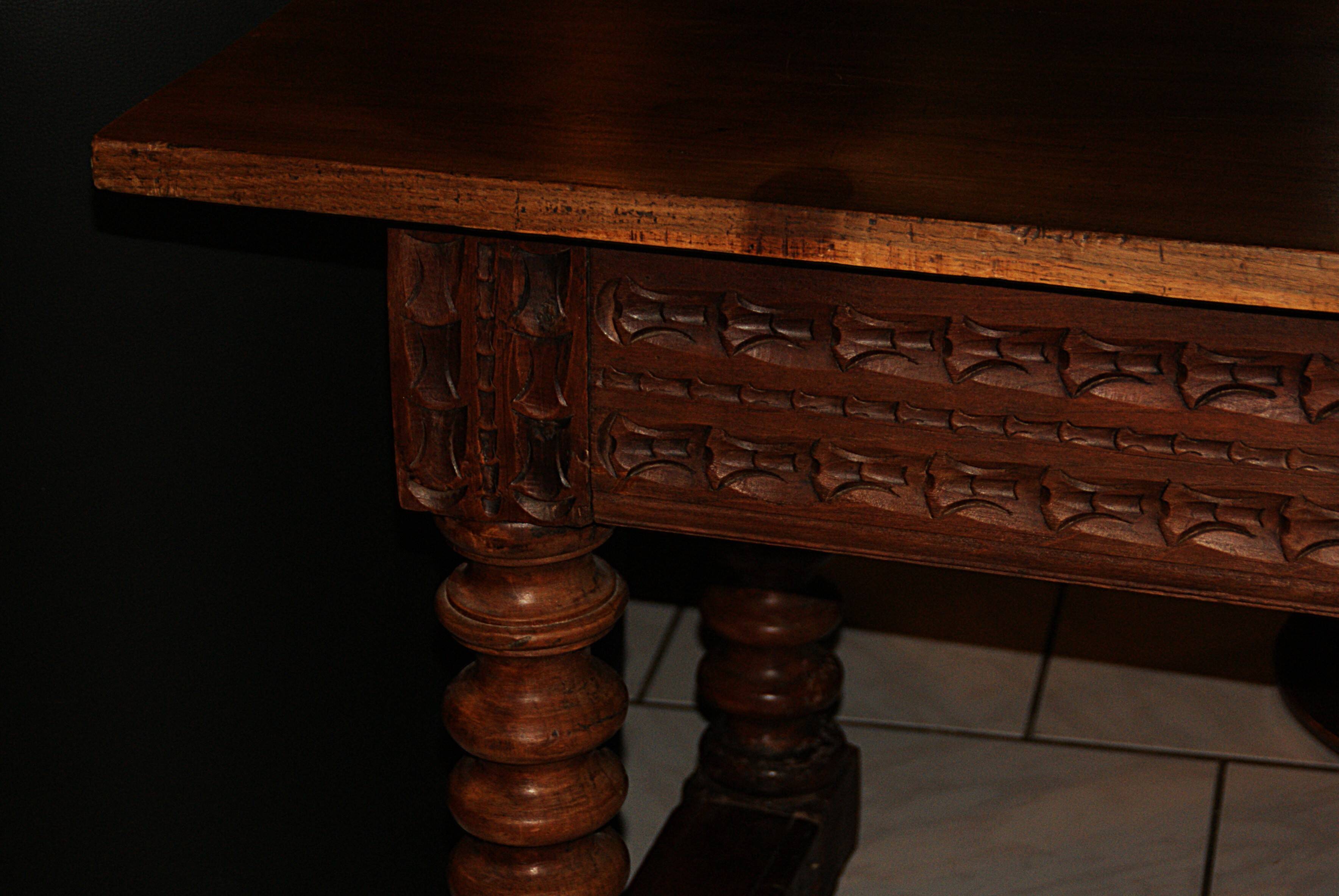 SAVOYARD CHALET TABLE, carved, with two drawers, late 18th century