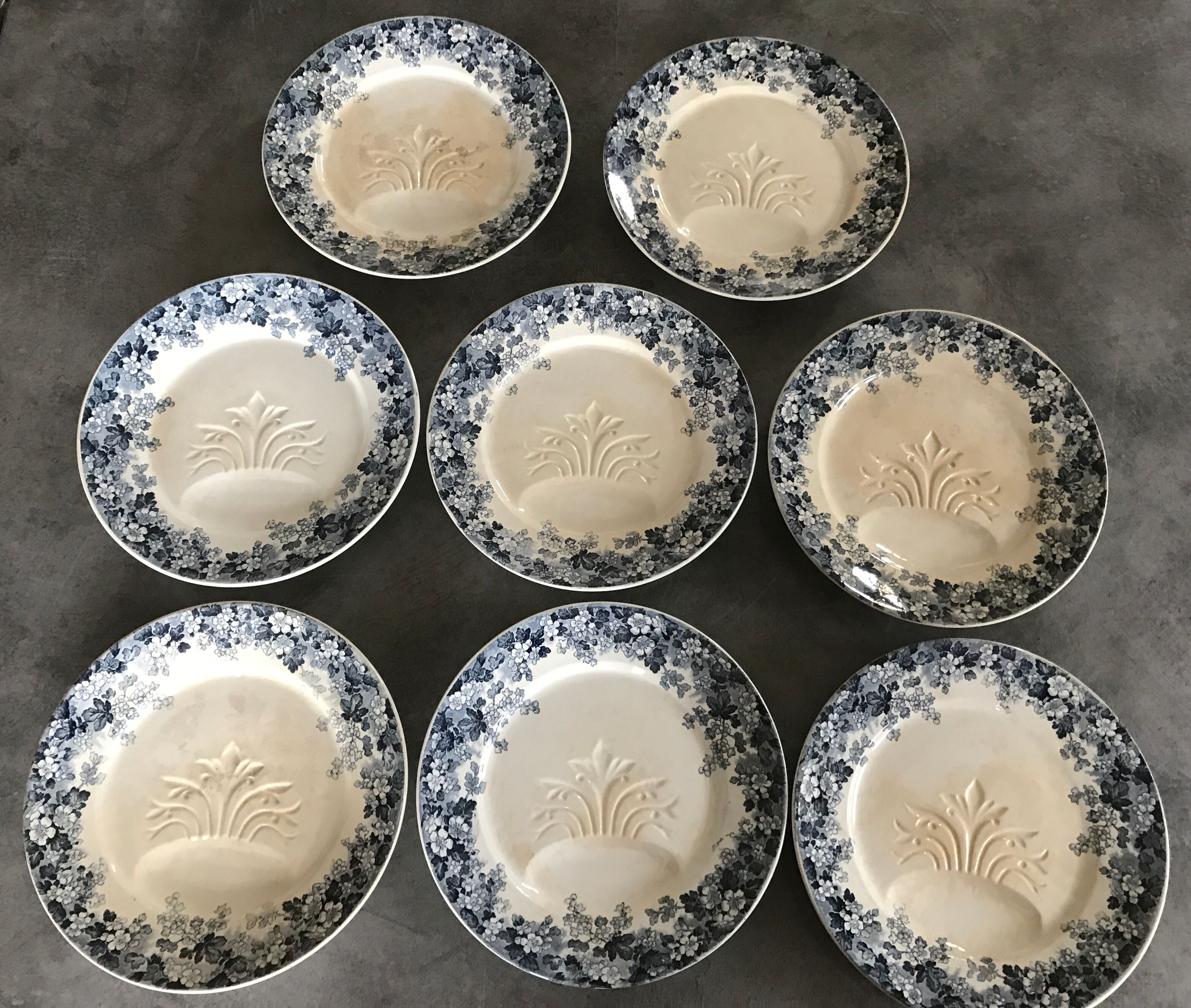 Set of 8 old asparagus plates model récamier sarreguemines & digoin