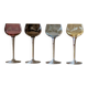 Set of 4 Hand Engraved "Harlequin" Colored Crystal Wine Glasses 1960