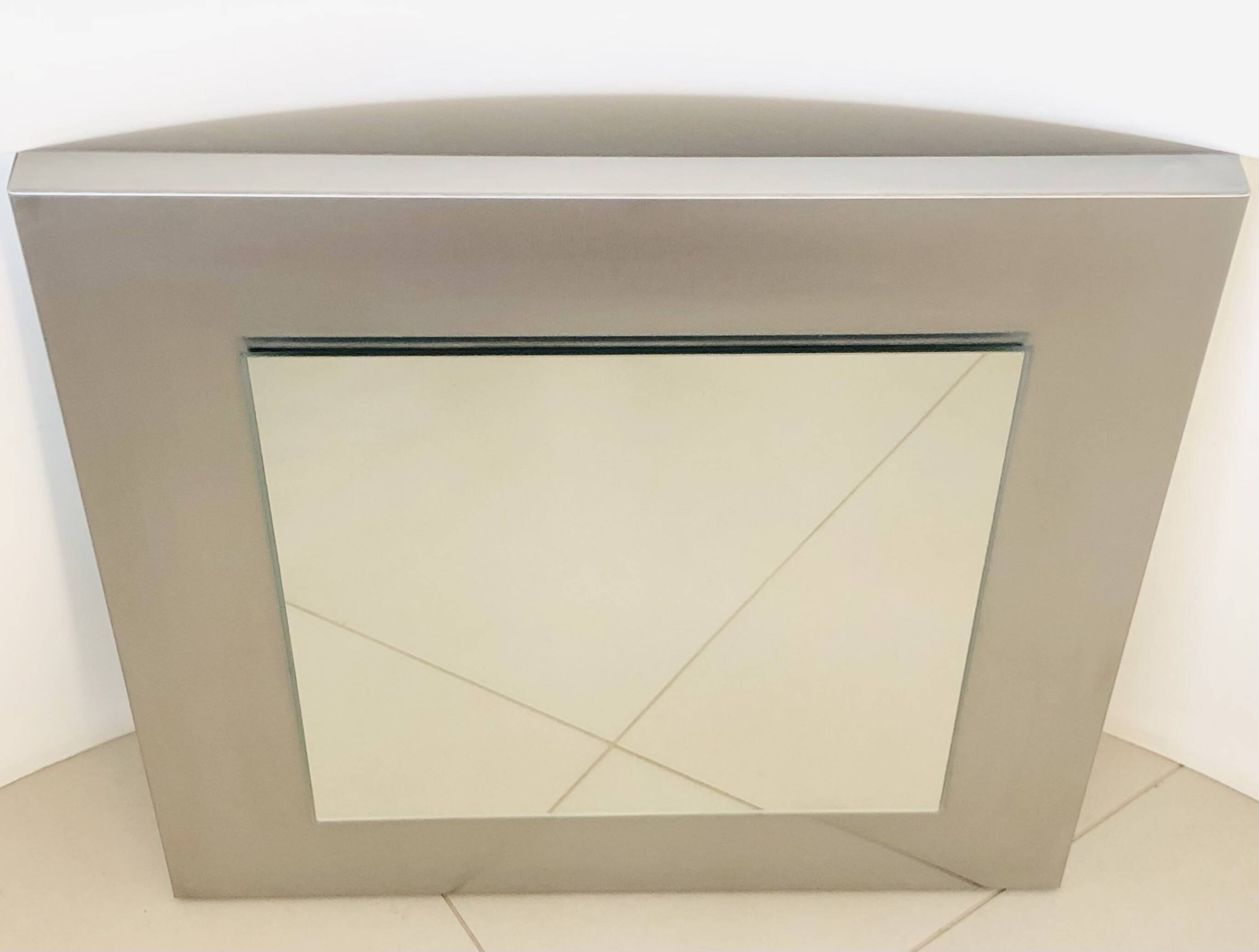 Square mirror on stainless steel base, France 1970s