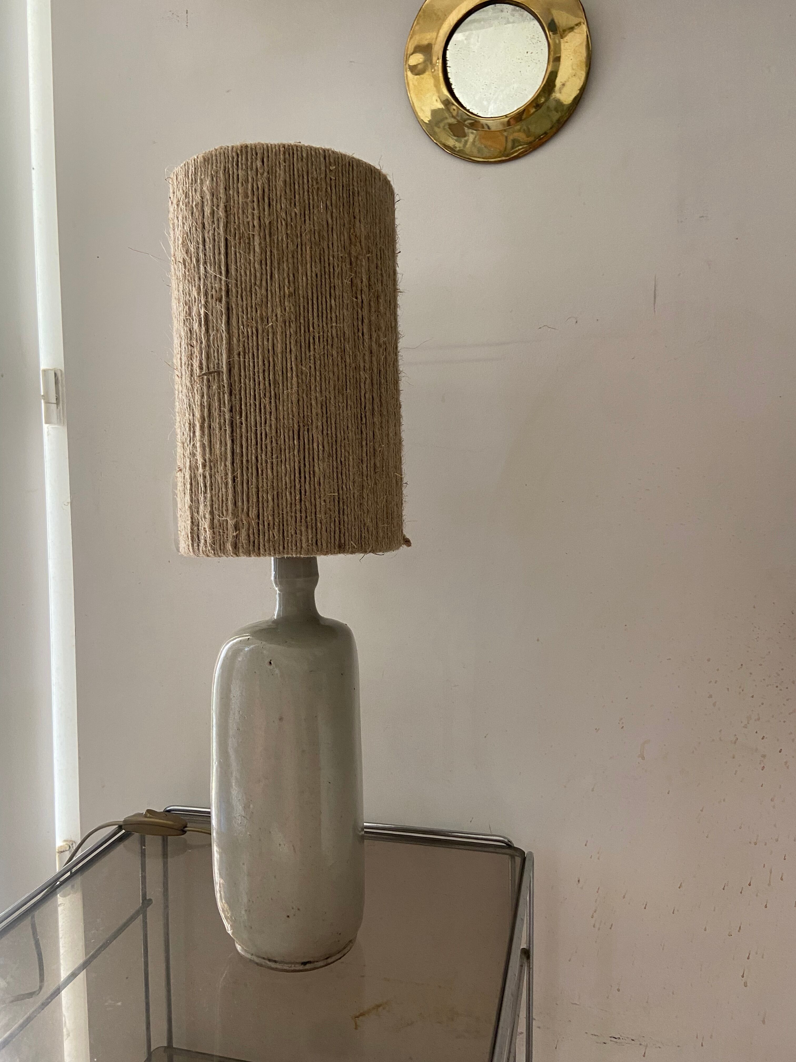 Vintage stoneware and rope lamp